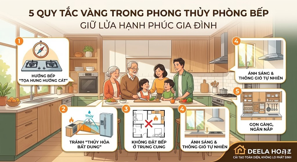 5 Quy Tắc Vàng Trong Phong Thủy Phòng Bếp Để Giữ Lửa Hạnh Phúc Gia Đình