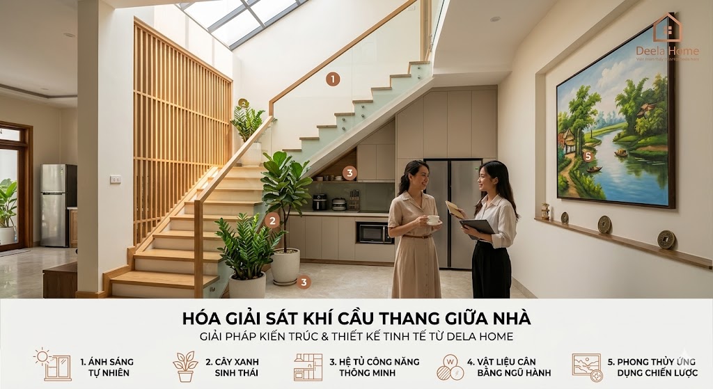 Hóa Giải Sát Khí Cầu Thang Giữa Nhà Bằng Các Thủ Pháp Kiến Trúc Tinh Tế