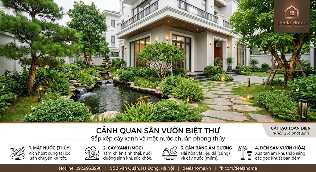 Cảnh Quan Sân Vườn Biệt Thự: Sắp Xếp Cây Xanh Và Mặt Nước Chuẩn Phong Thủy