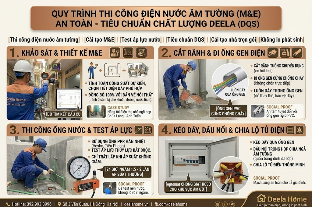 Quy Trình Thi Công Điện Nước Âm Tường (M&E) An Toàn: "Huyết Mạch" Của Dự Án Cải Tạo