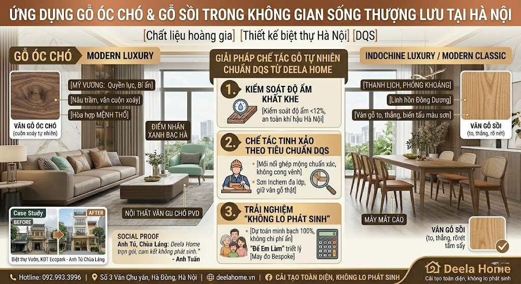 Ứng dụng gỗ Óc Chó và gỗ Sồi trong không gian sống thượng lưu tại Hà Nội