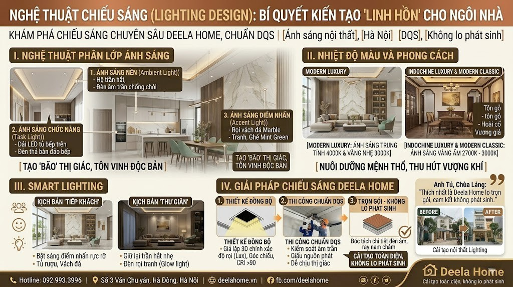 Nghệ thuật chiếu sáng (Lighting Design): Bí quyết kiến tạo linh hồn cho ngôi nhà.