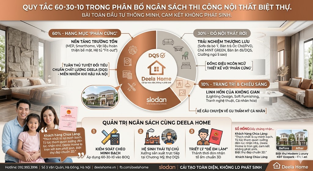 Quy tắc 60-30-10 trong phân bổ ngân sách thi công nội thất biệt thự.