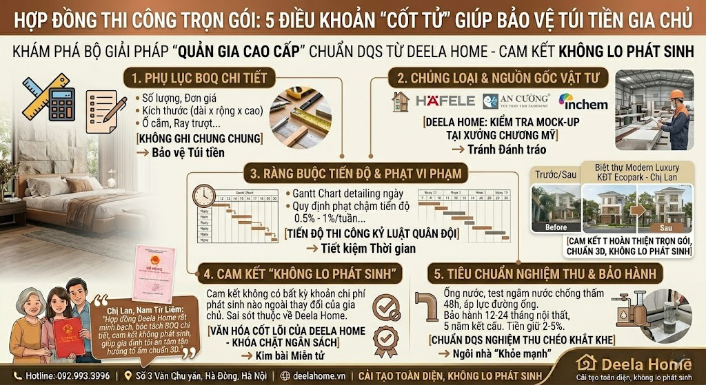 Các điều khoản cần có trong hợp đồng thi công trọn gói để bảo vệ túi tiền gia chủ.